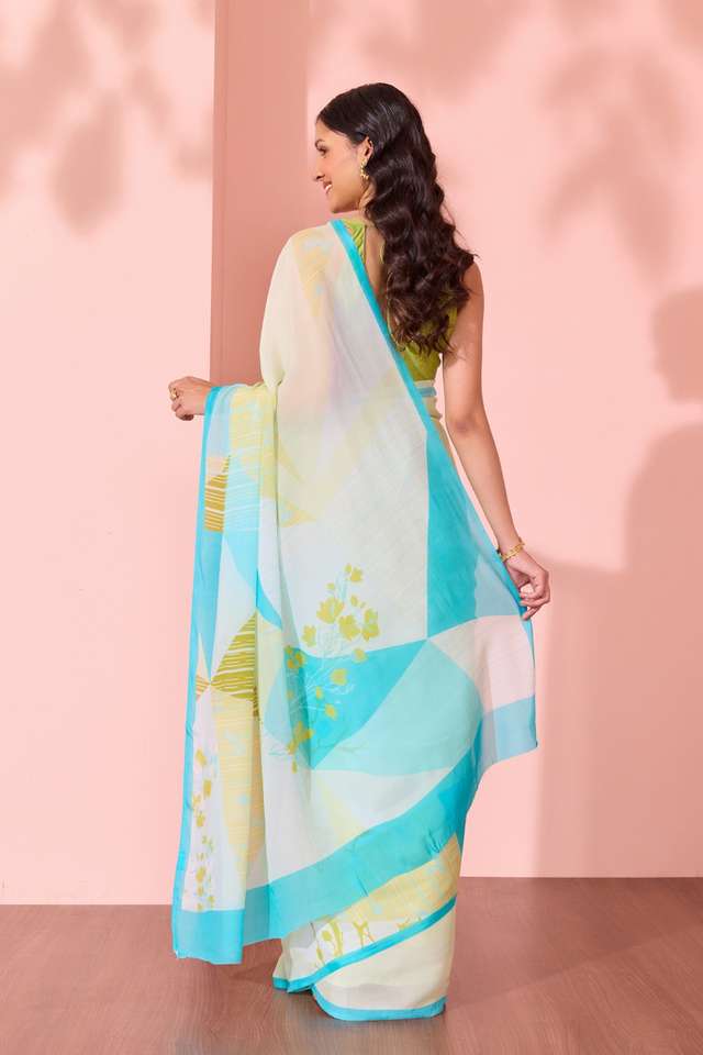 Light Green  Printed Viscose Crepe Saree thumbnail image number null