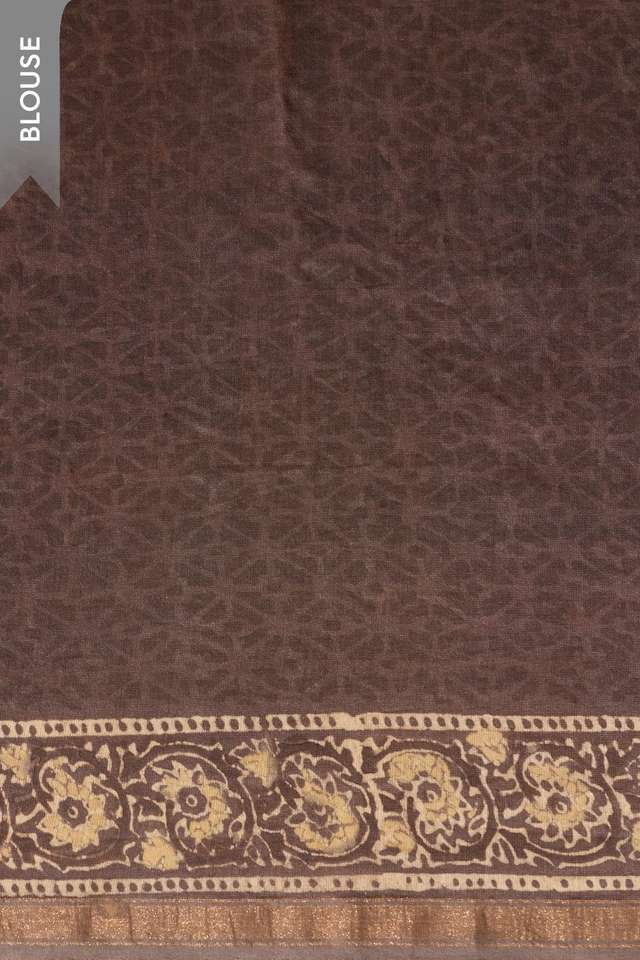 Beige Block Printed Pure Silk Cotton Chanderi Saree thumbnail image number null