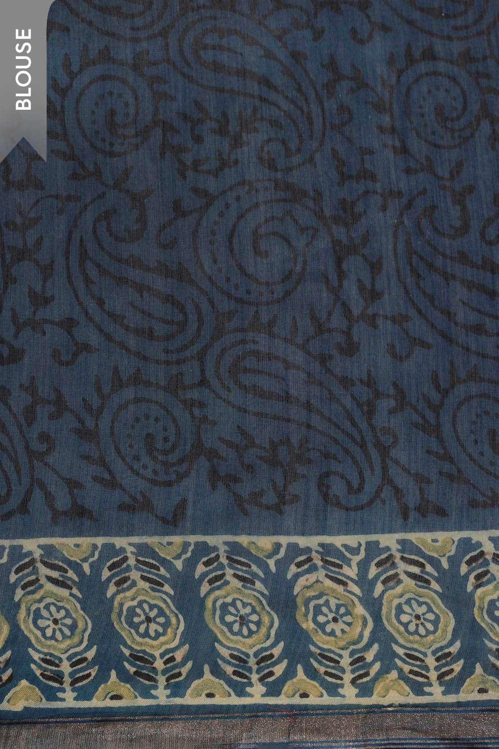 Blue Block Printed Pure Silk Cotton Chanderi Saree image number null