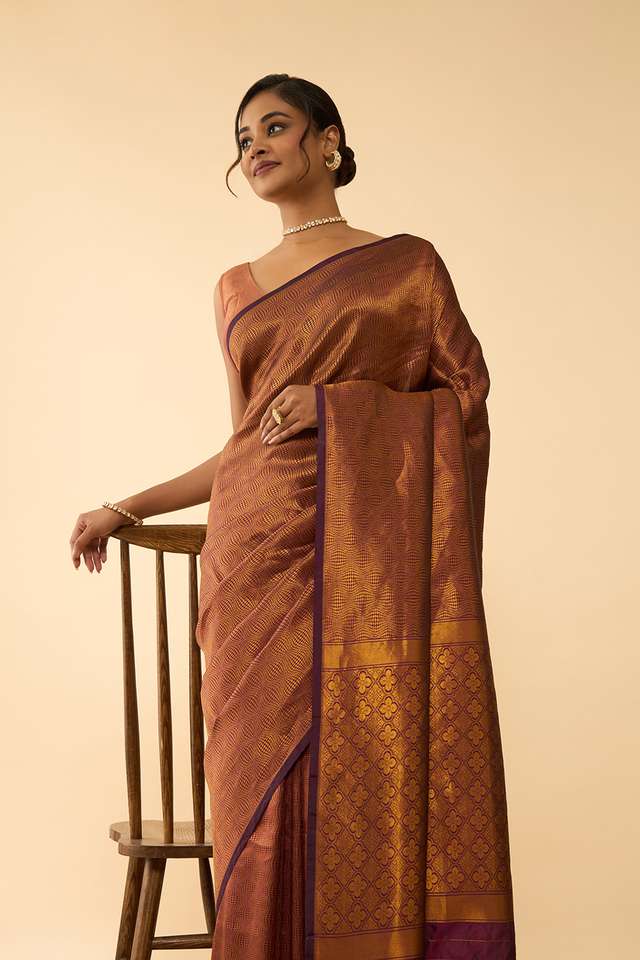Purple Silk Viscose Brocade Banarasi Saree thumbnail image number null