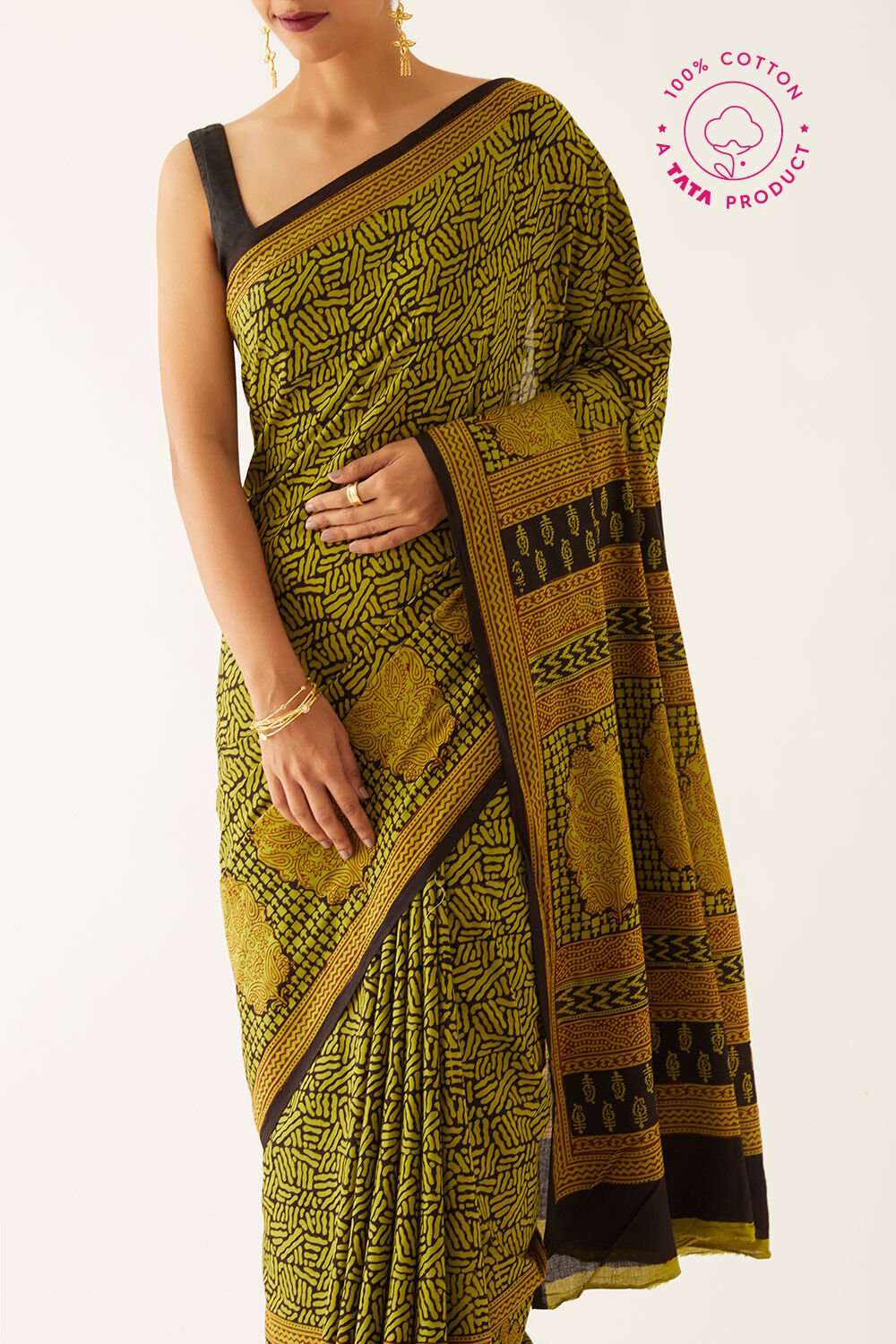 Light Green Pure Cotton Bagh Printed Saree image number null
