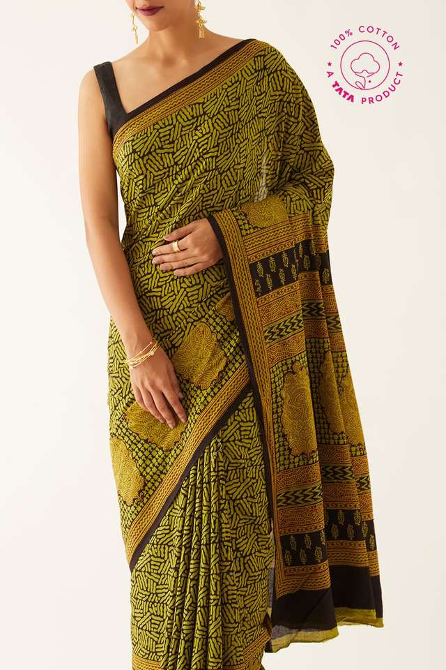 Light Green Pure Cotton Bagh Printed Saree image number