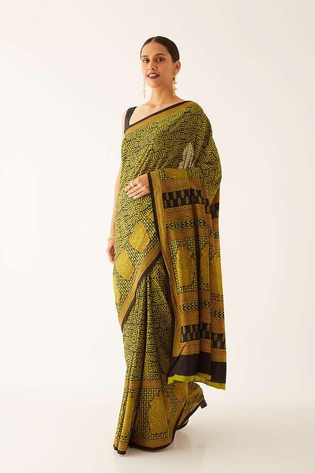 Light Green Pure Cotton Bagh Printed Saree thumbnail image number null