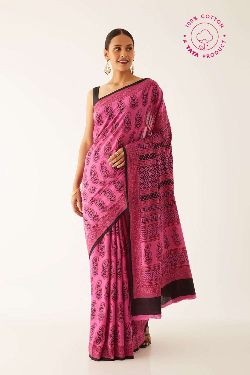 Pink Pure Cotton Bagh Printed Saree image number null