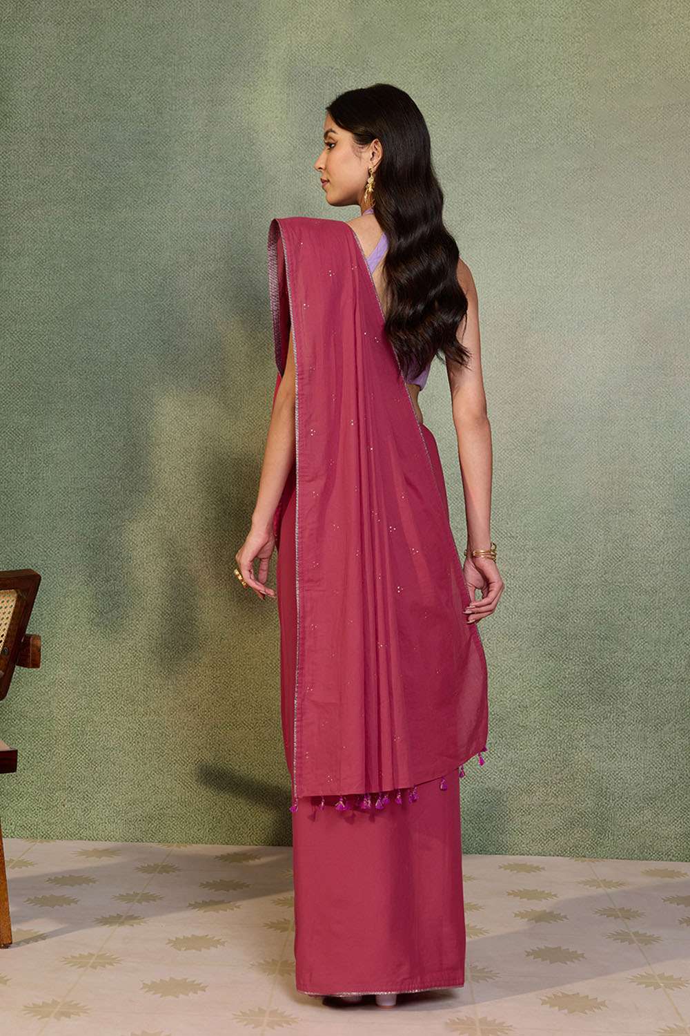 Dark Pink Mukaish Embroidery Pure Cotton Bengal Saree image number null