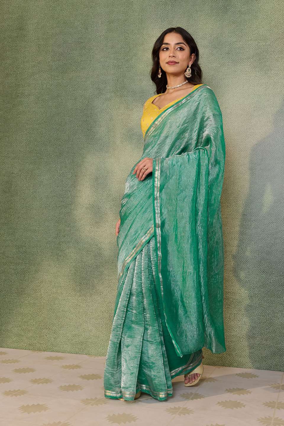 Light Green Pure Tissue Organza Woven Saree