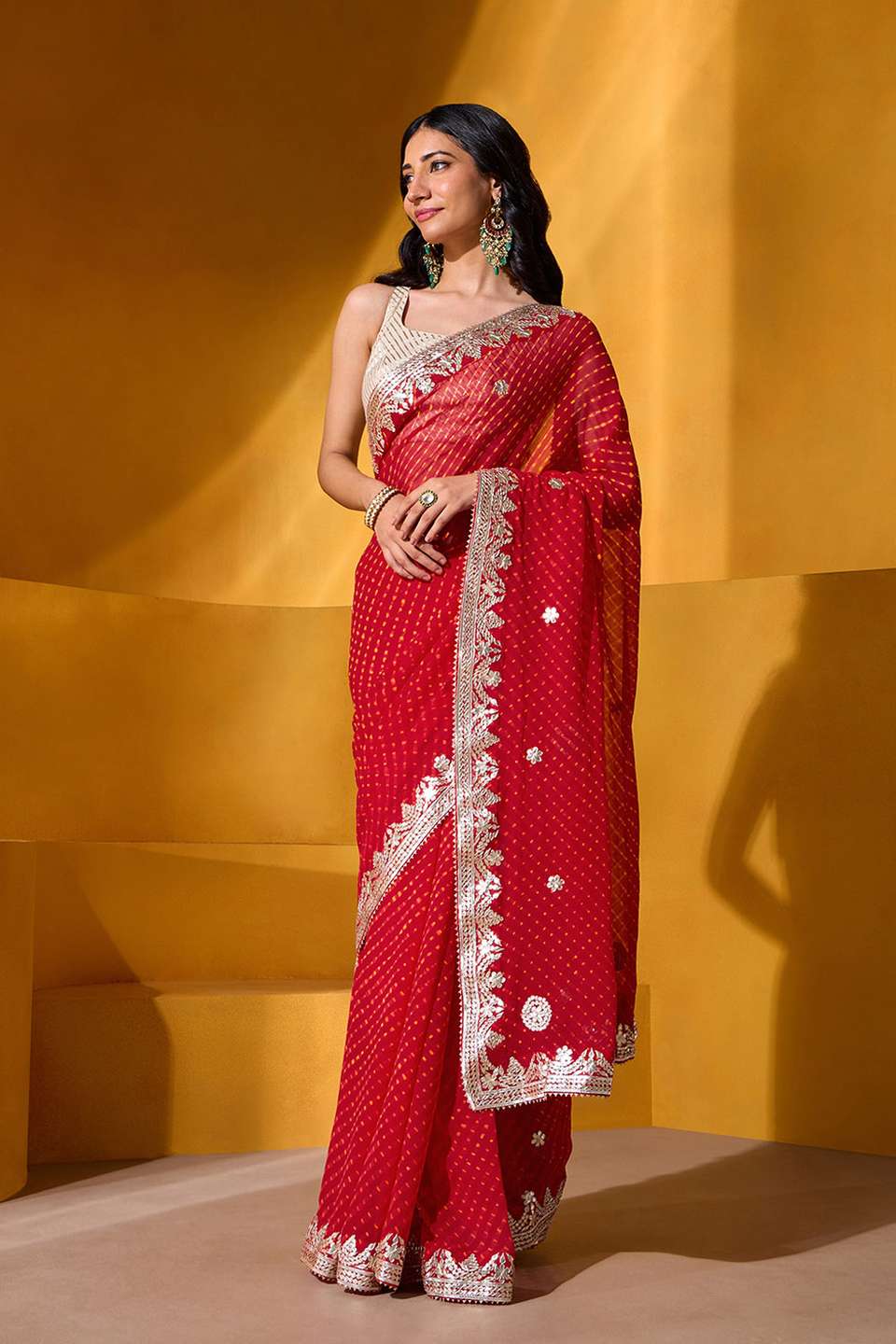 Red Pure Silk Georgette Embroidered Saree