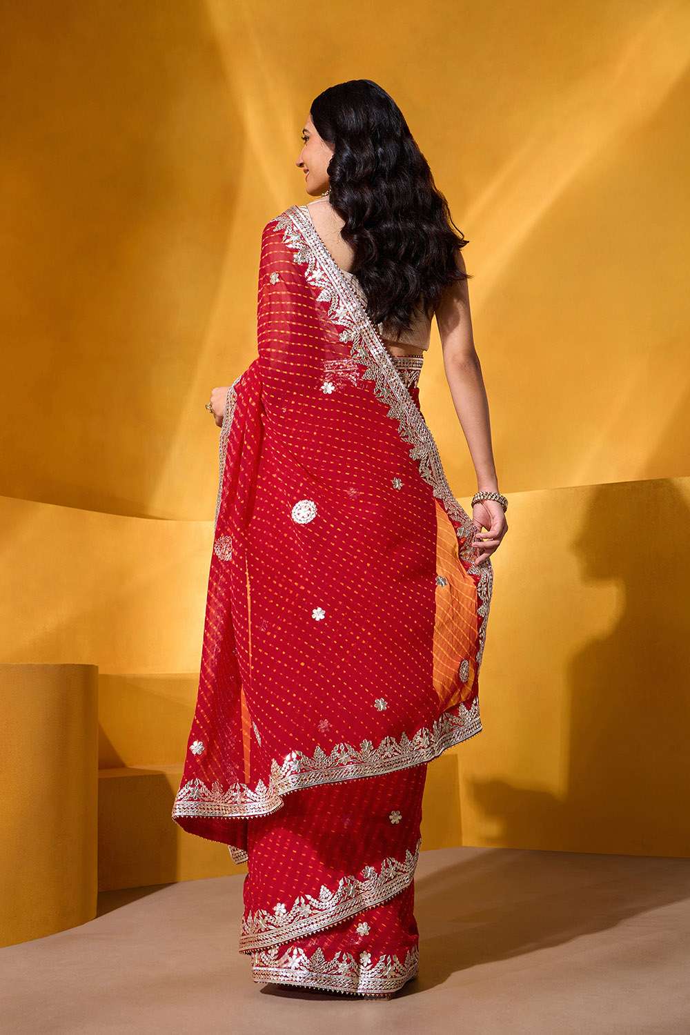 Red Pure Silk Georgette Embroidered Saree image number null