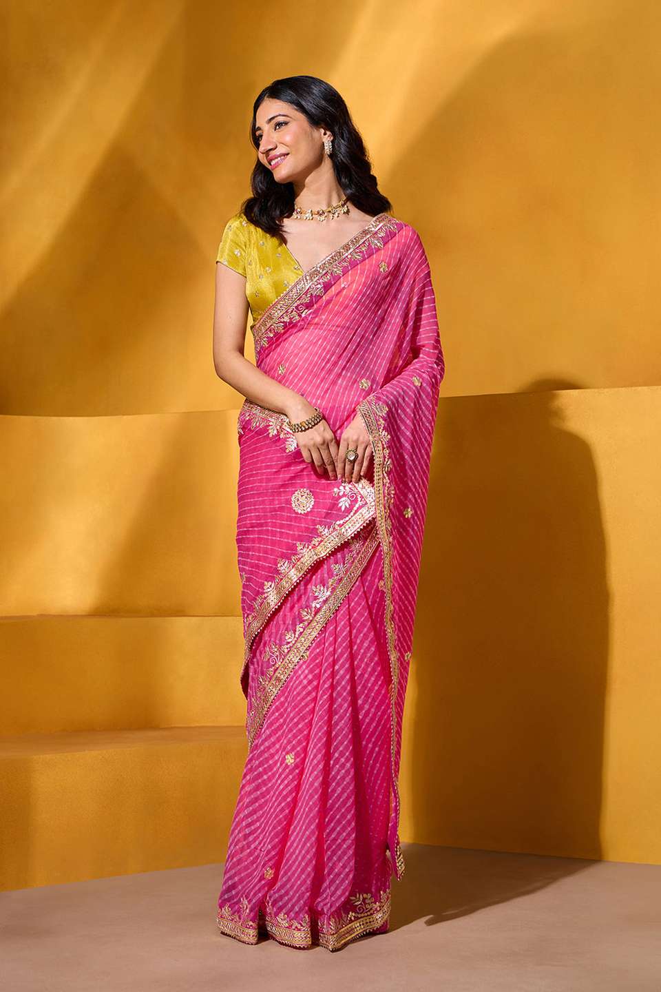 Pink Pure Silk Georgette Embroidered Saree