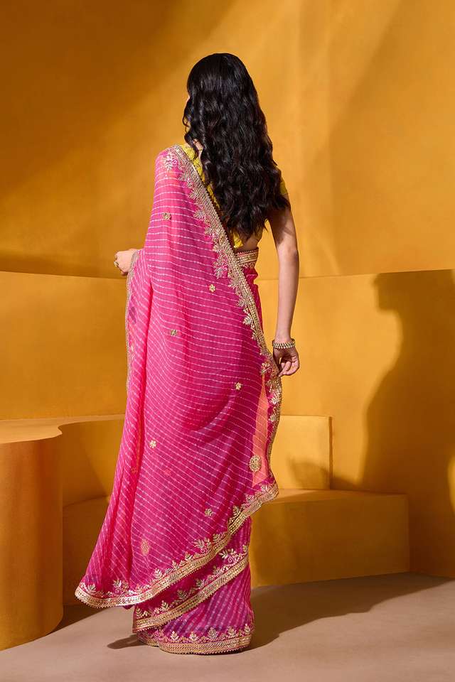 Pink Pure Silk Georgette Embroidered Saree thumbnail image number null