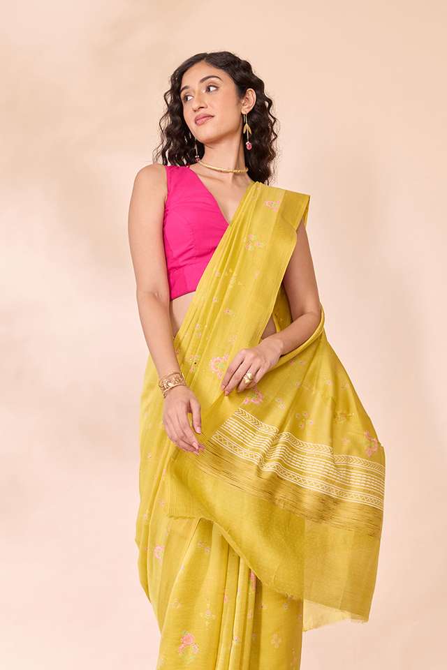Light Green Screen Printed Pure Silk Cotton Saree image number