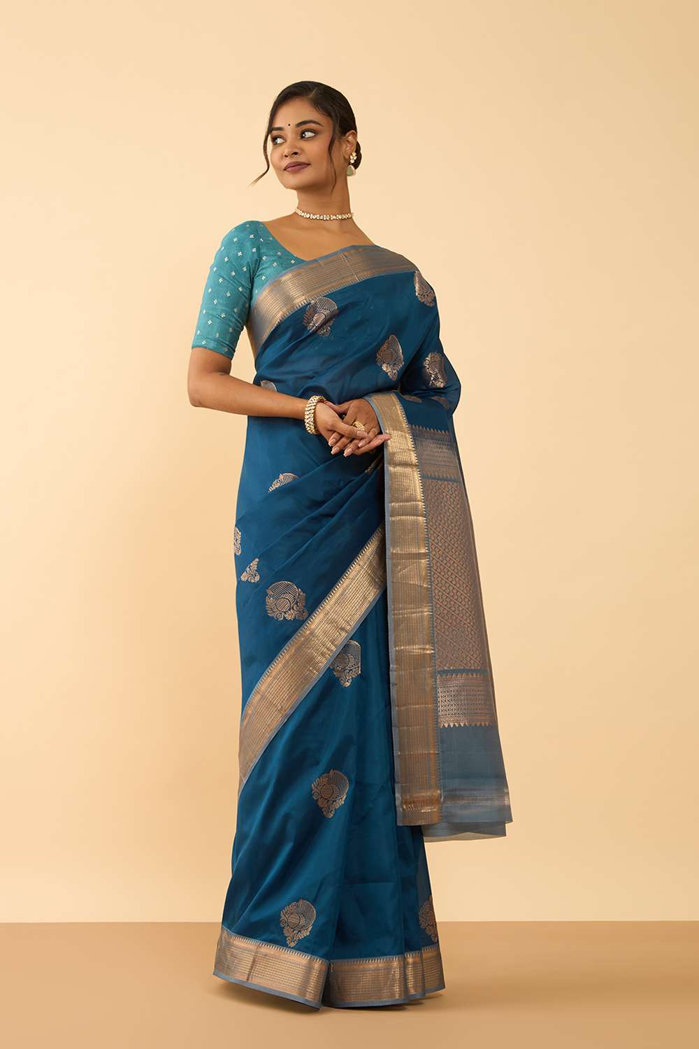 Dark Blue Woven Silk Viscose Saree image number null
