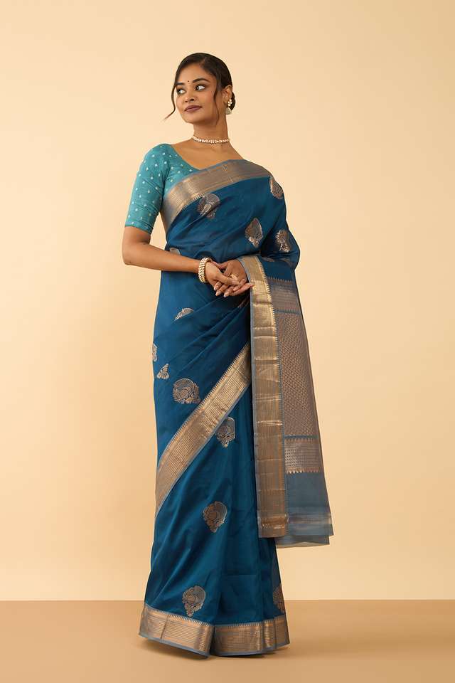 Dark Blue Woven Silk Viscose Saree image number