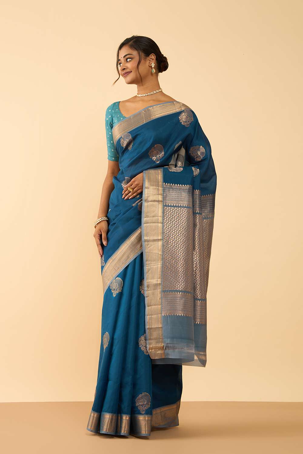 Dark Blue Woven Silk Viscose Saree image number null