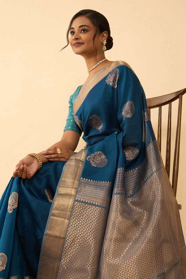 Dark Blue Woven Silk Viscose Saree thumbnail image number null