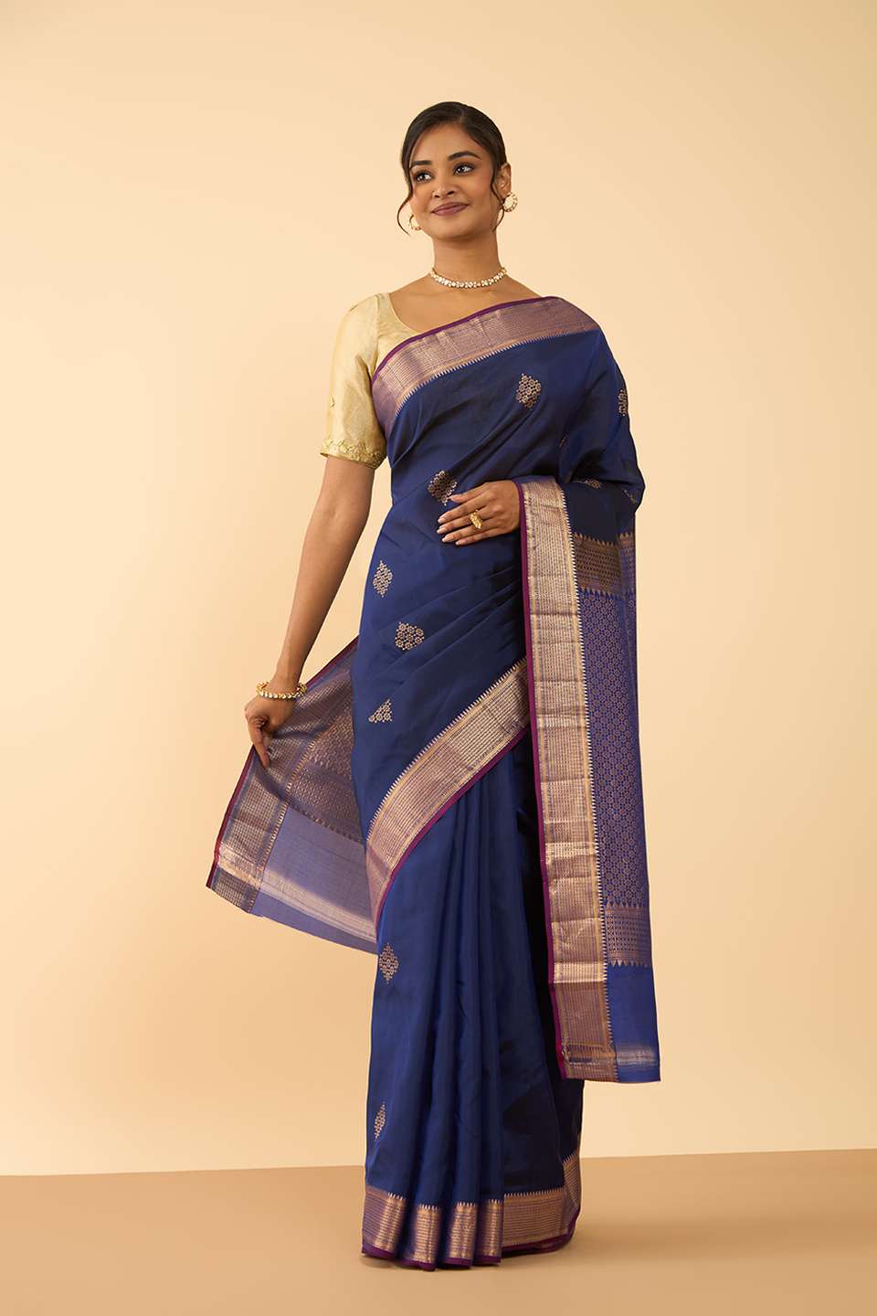 Dark Blue Woven Silk Viscose Saree