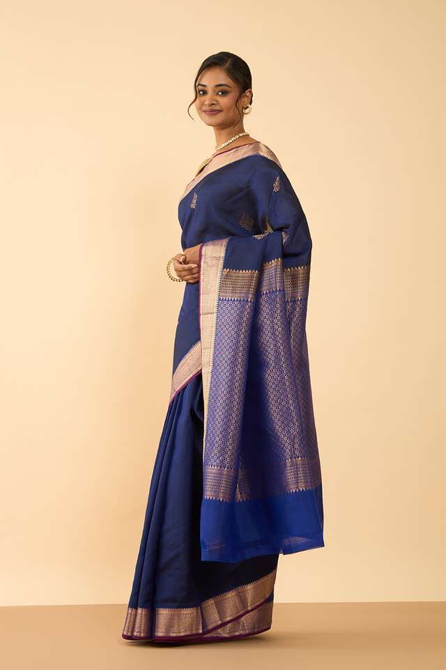 Dark Blue Woven Silk Viscose Saree thumbnail image number null