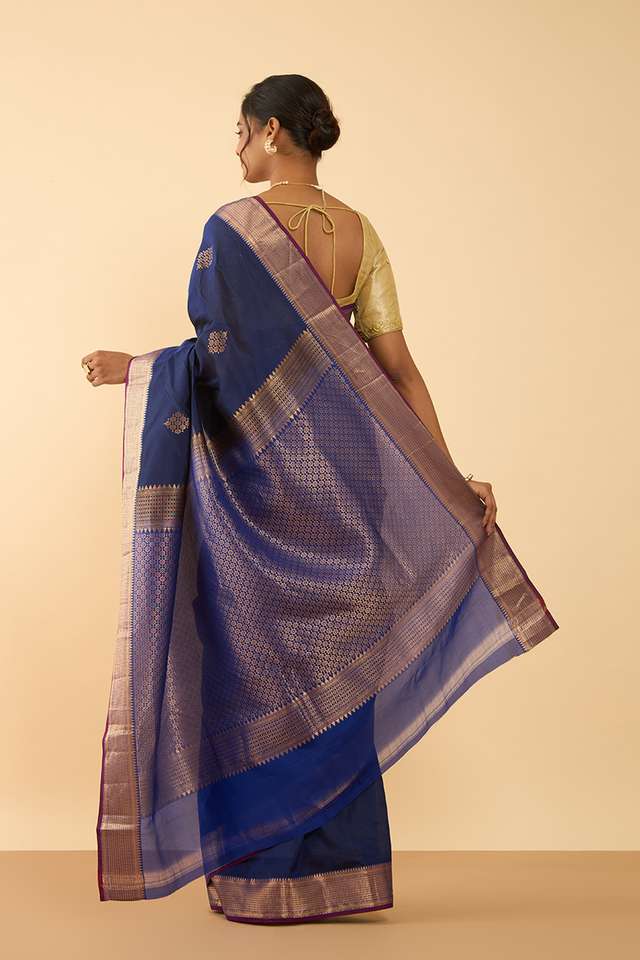 Dark Blue Woven Silk Viscose Saree thumbnail image number null