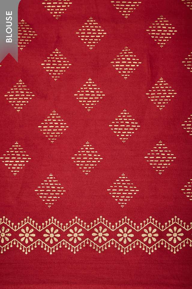 Light Red Bengal Pure Silk Cotton Block Printed Saree thumbnail image number null