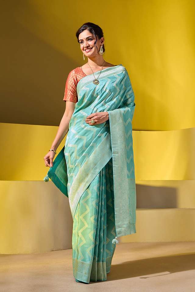 Light Blue Woven Viscose Saree image number