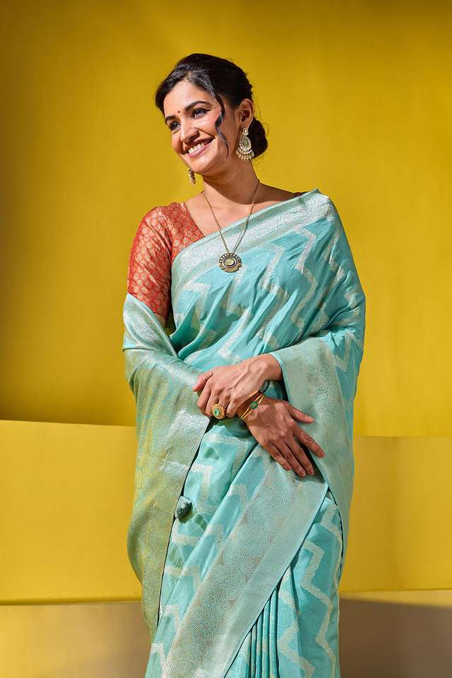 Light Blue Woven Viscose Saree thumbnail image number null