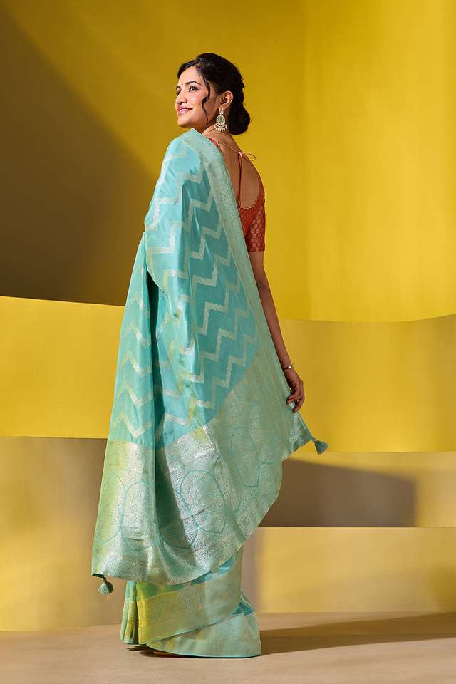 Light Blue Woven Viscose Saree thumbnail image number null
