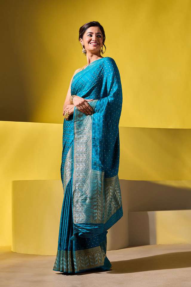 Dark Green Woven Viscose Saree image number
