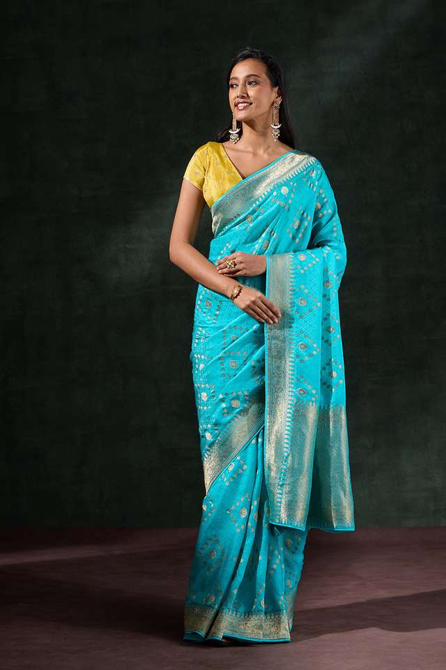 Blue Viscose Woven Saree thumbnail image number null