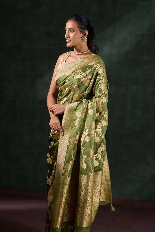 Green Woven Viscose Saree image number