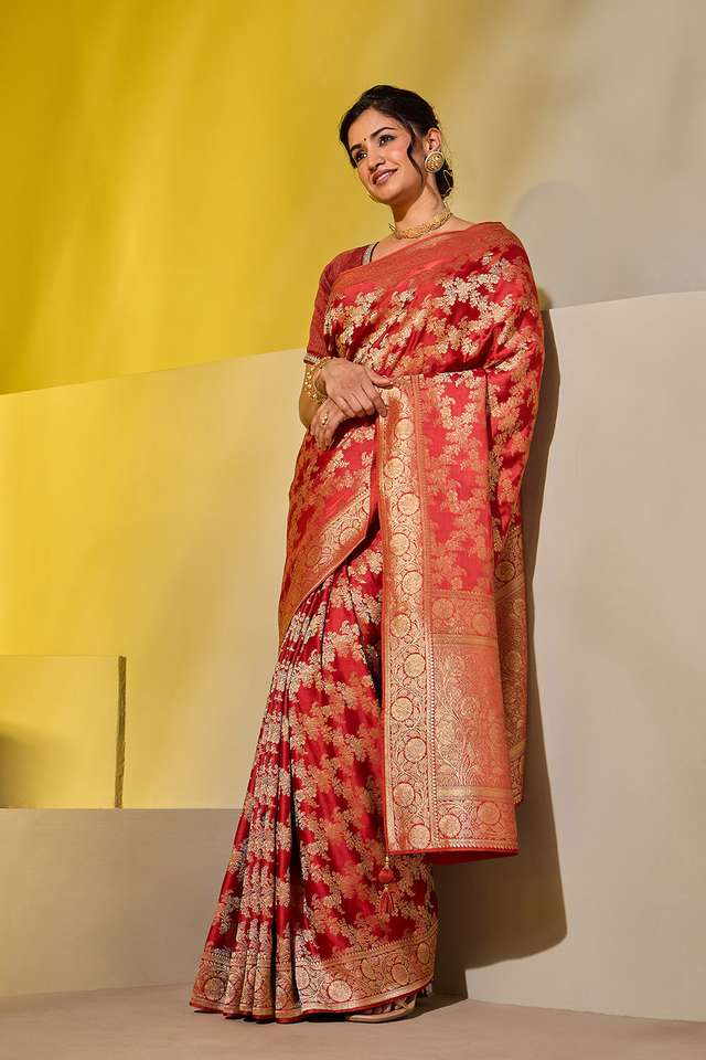 Orange Woven Viscose Saree image number