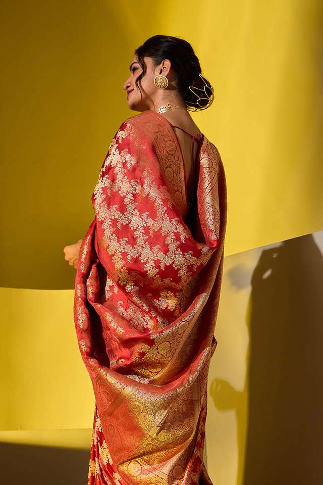 Orange Woven Viscose Saree thumbnail image number null