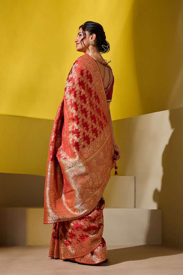 Orange Woven Viscose Saree thumbnail image number null