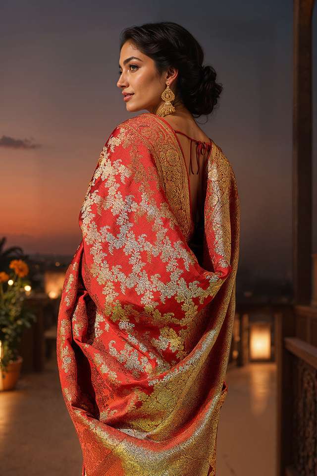 Orange Woven Viscose Saree thumbnail image number null