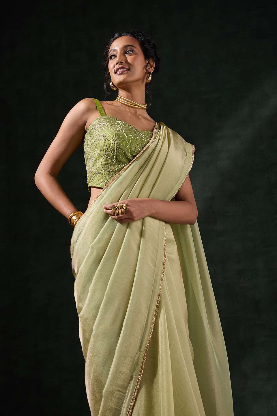Green Woven Tissue Saree