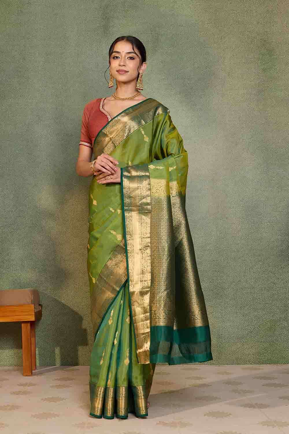 Green Woven Apsara Silk Viscose Saree image number null