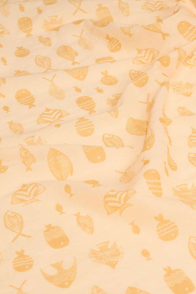 Light Yellow Bengal Screen Printed Pure Mulmul Cotton Saree thumbnail image number null