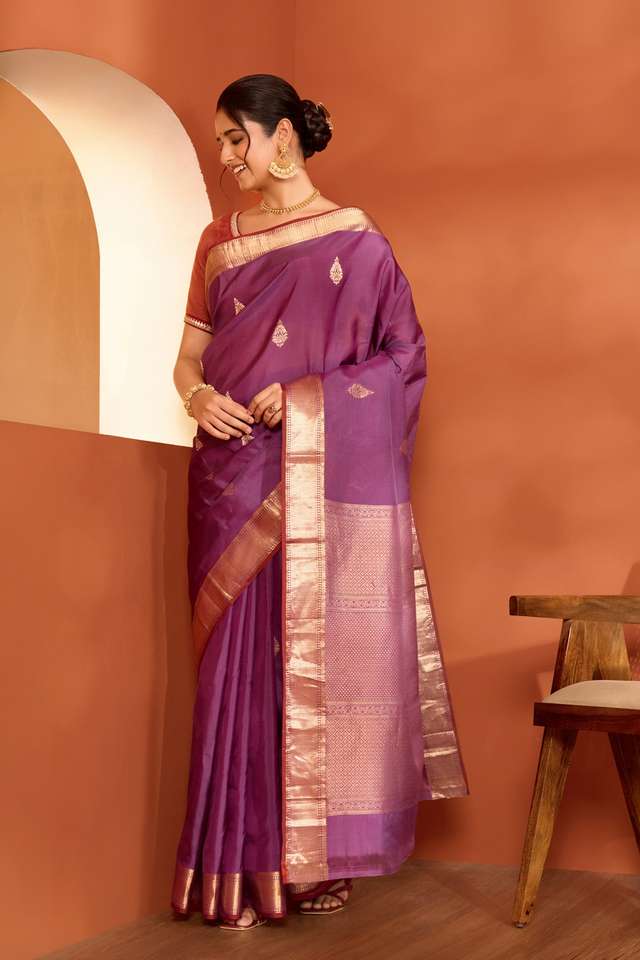Violet Woven Apsara Silk Viscose Saree thumbnail image number null