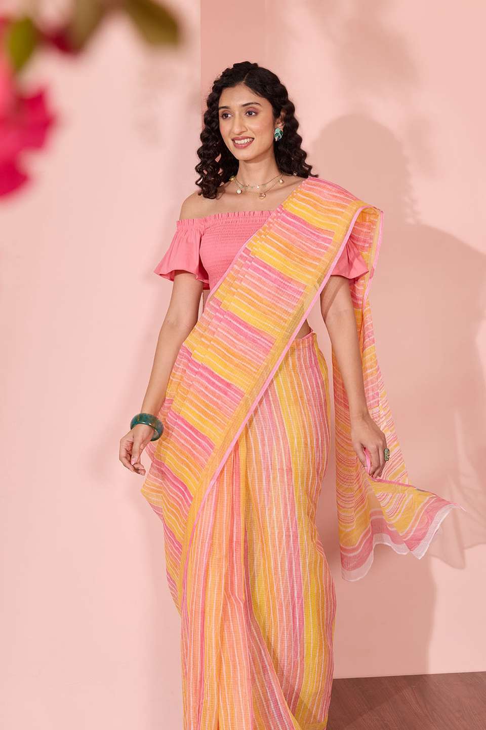 Orange Rajasthan Pure Cotton Kota Printed Sanganeri Saree