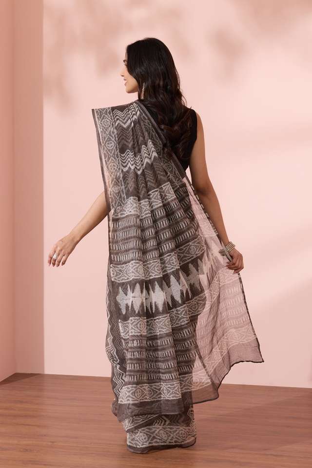 Grey Rajasthan Dabu Block Printed Pure Cotton Kota Saree thumbnail image number null