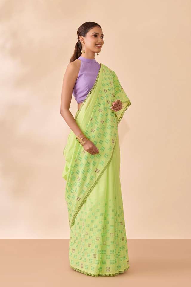 Light Green Screen Printed Bengal Pure Cotton Saree thumbnail image number null
