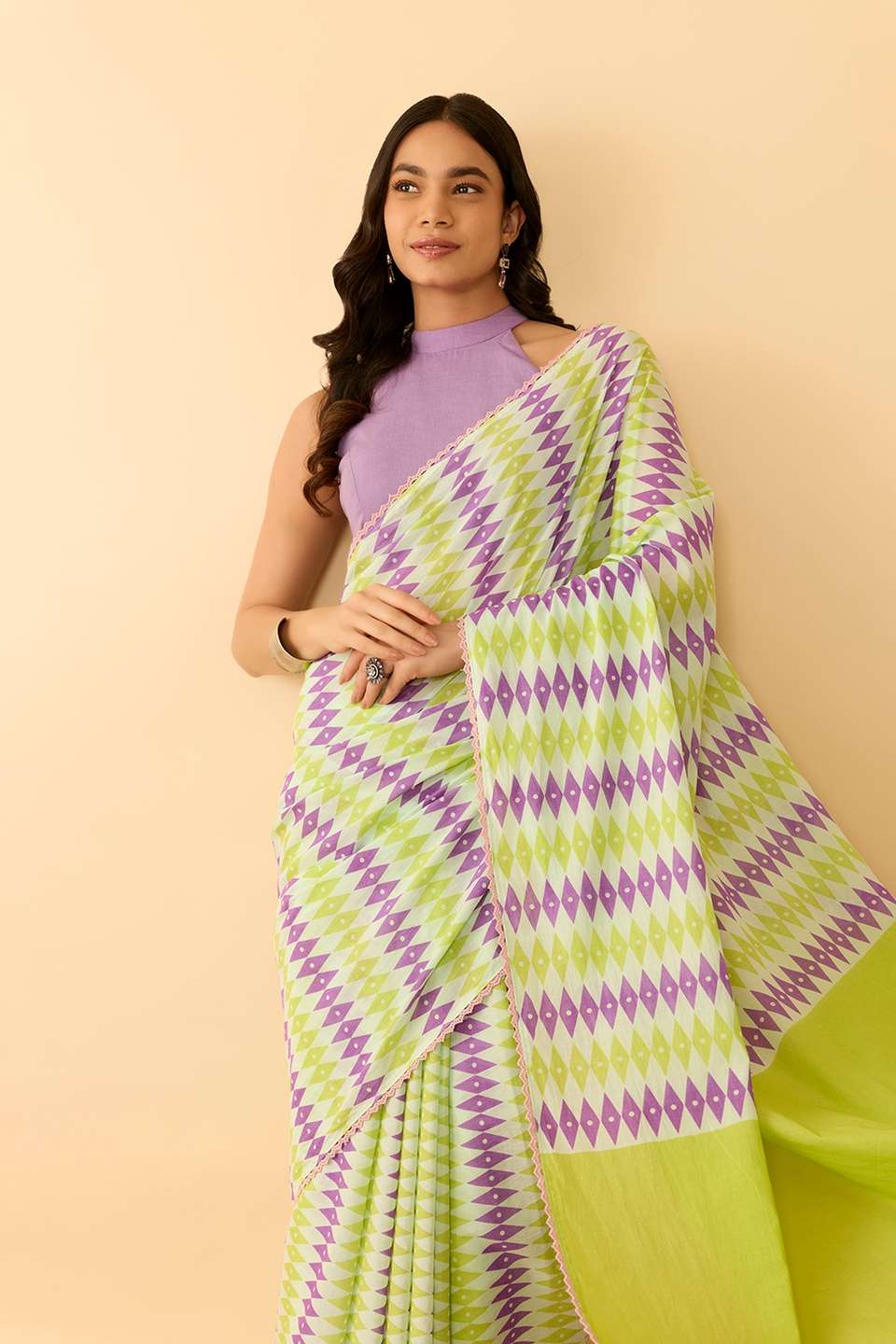 Light Green Screen Printed Bengal Pure Cotton Saree