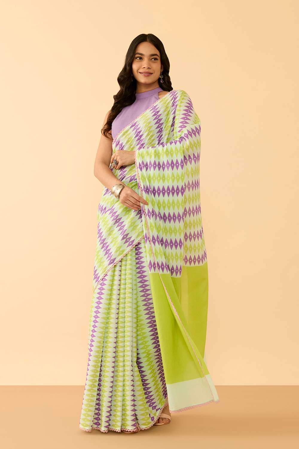 Light Green Screen Printed Bengal Pure Cotton Saree image number null