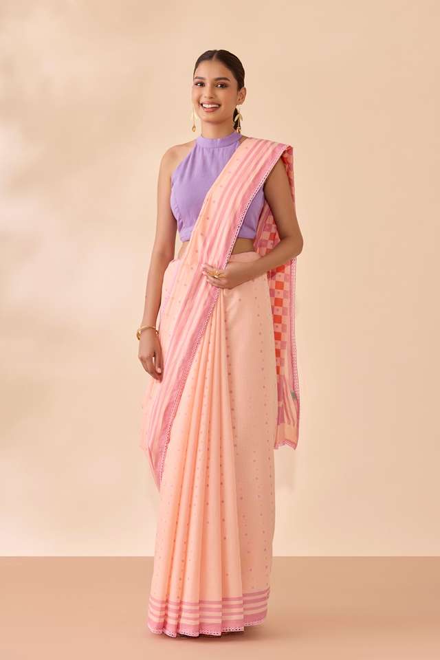 Light Orange Screen Printed Bengal Pure Cotton Saree thumbnail image number null