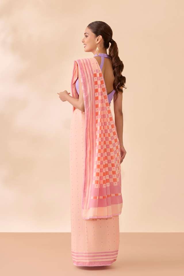 Light Orange Screen Printed Bengal Pure Cotton Saree thumbnail image number null