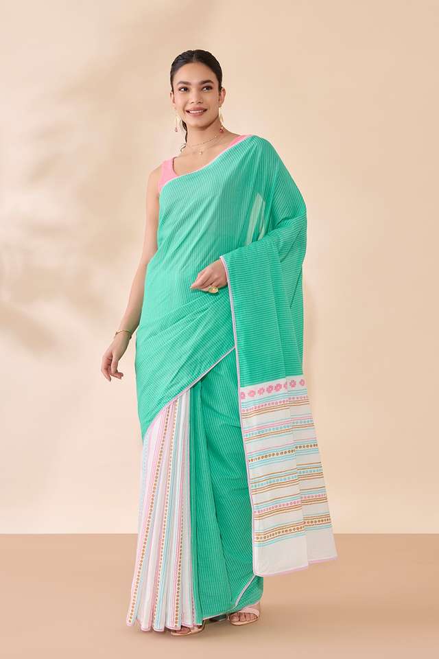 Green Screen Printed Bengal Pure Cotton Saree thumbnail image number null