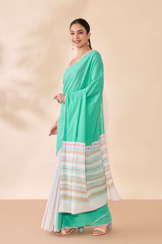 Green Screen Printed Bengal Pure Cotton Saree thumbnail image number null