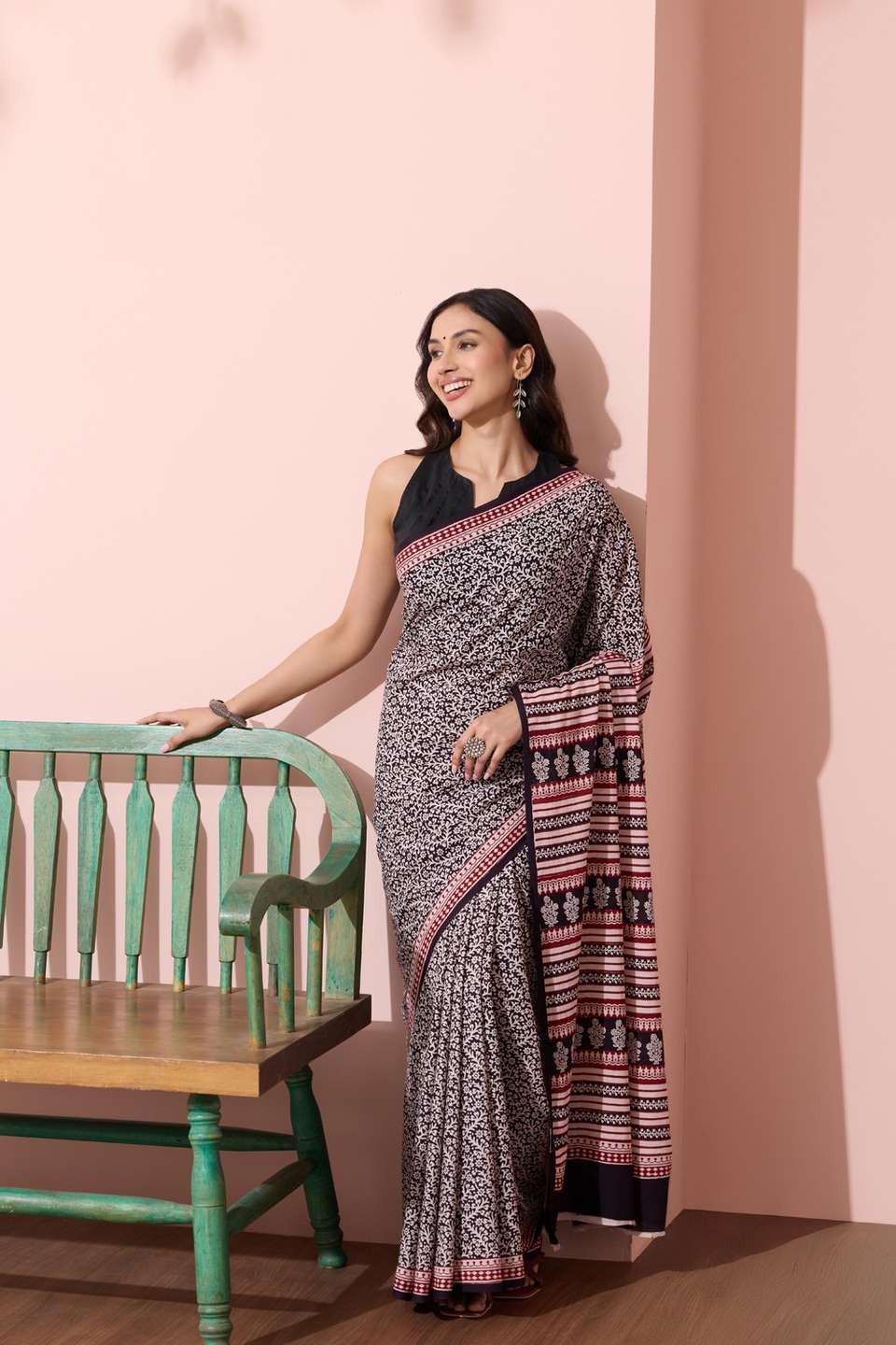 Black Bagh Block Printed Pure Cotton Saree