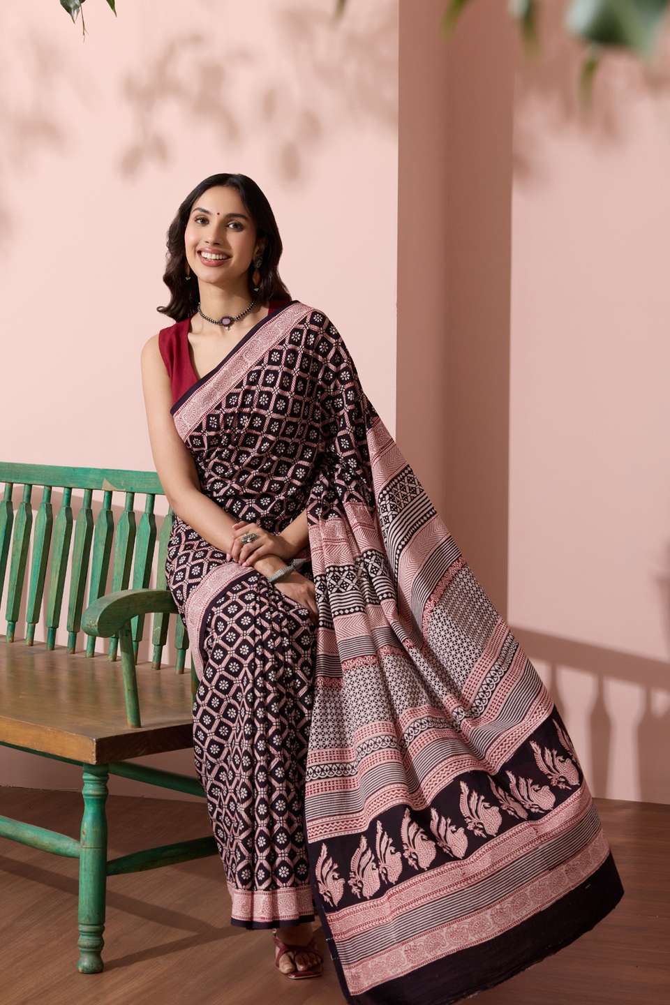 Black Bagh Block Printed Pure Cotton Saree