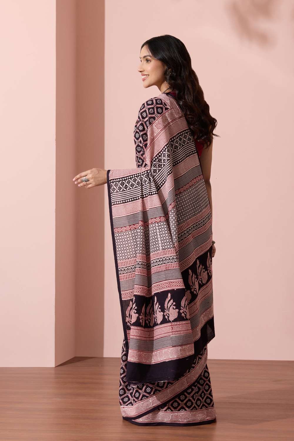 Black Bagh Block Printed Pure Cotton Saree image number null