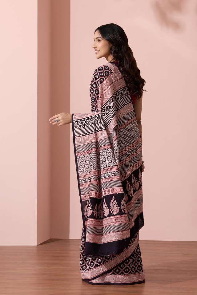 Black Bagh Block Printed Pure Cotton Saree thumbnail image number null